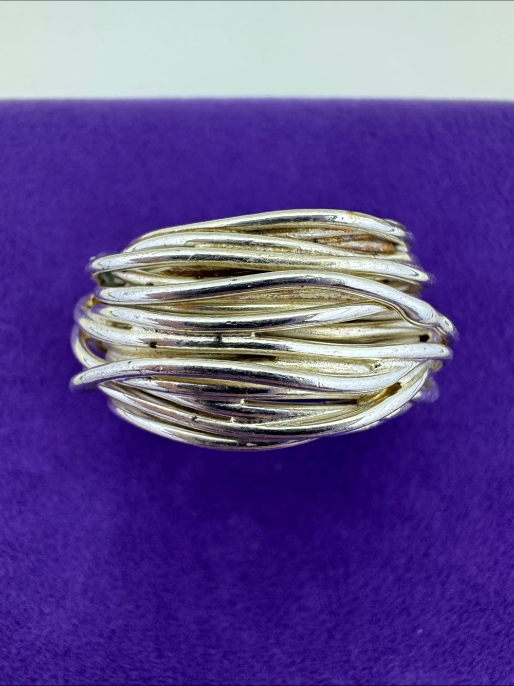 💛 Vintage Silver Plated Sculptural Wave Wire Ring | Bold Beauty